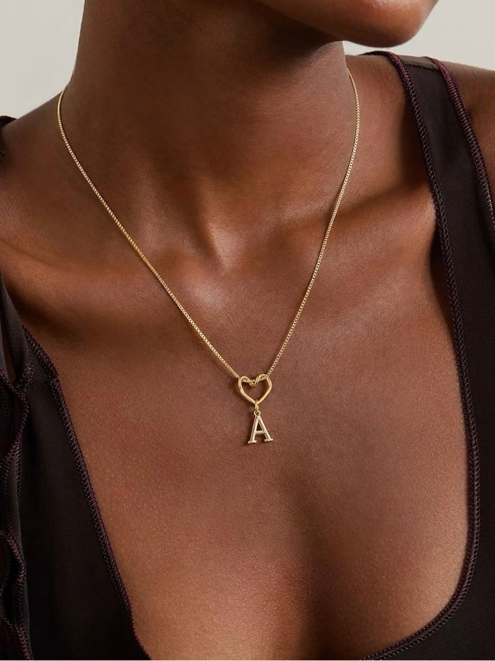 Gold Initial 'A' Heart Pendant Necklace - Women's Jewelry